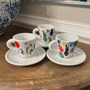 Bialetti Set Of 3 Porcelain Espresso Arte Cups With Saucers